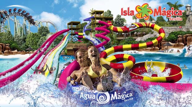 The slides of the Agua Magica water park in Isla Magica