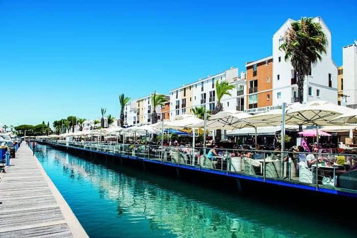 Vilamoura marina terraces of bars and restaurants