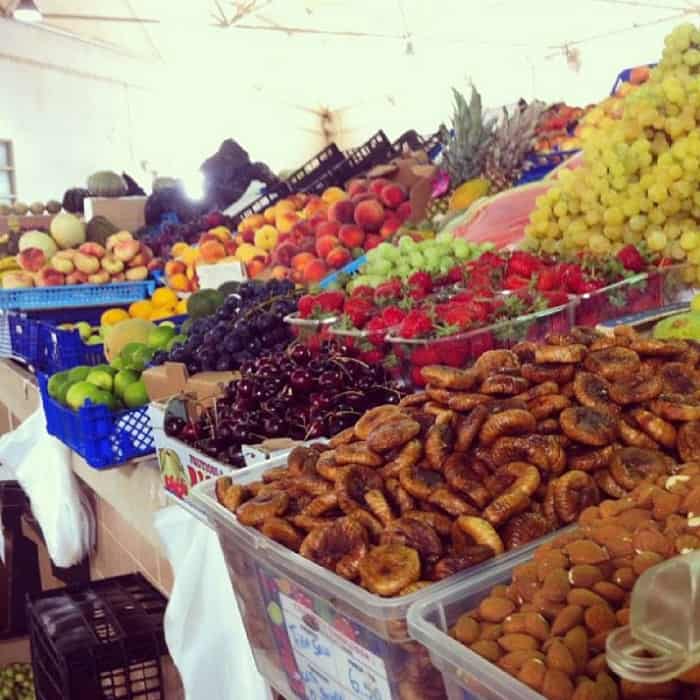 Several fresh products at Quarteira market.