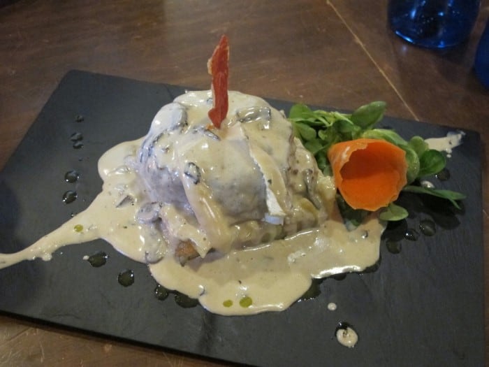 Veal With Brie, Mushroom Sauce And Crispy Ham